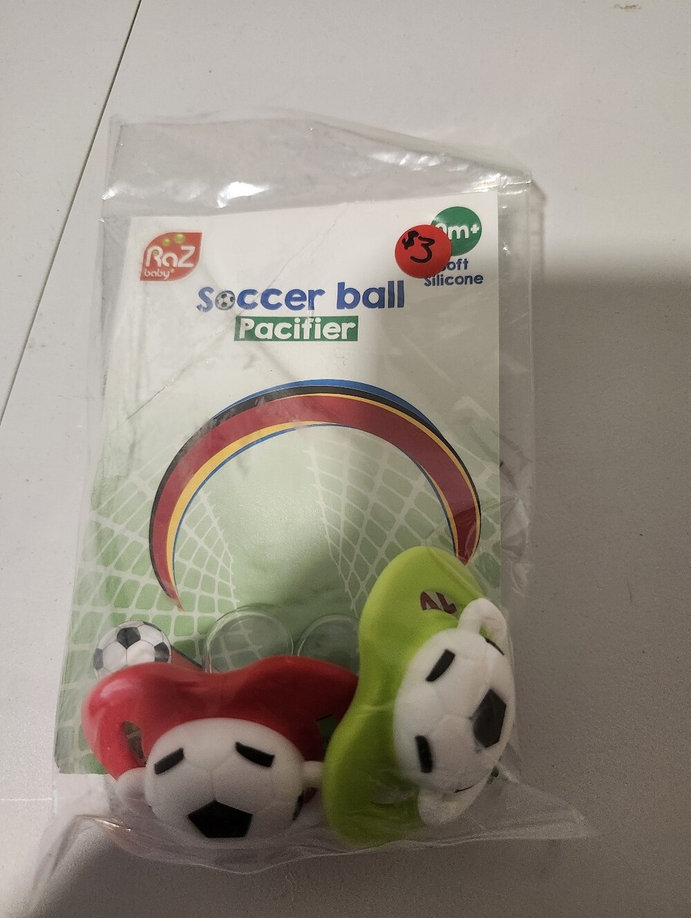 RaZbaby Soccer Pacifier - BPA-Free Silicone Orthodontic Nipple, Ideal for Soccer